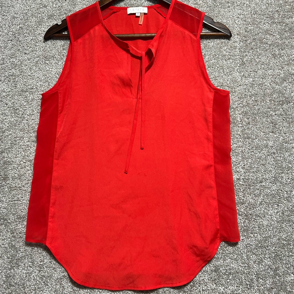 1. State Woman’s Sheer Sleeveless Red Blouse Top Size XS Extra Small